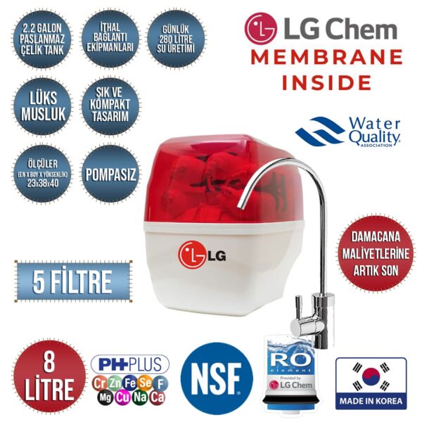 LG Chem Membranlı Premium 8 Litre Çelik Tanklı Su Arıtma Cihazı