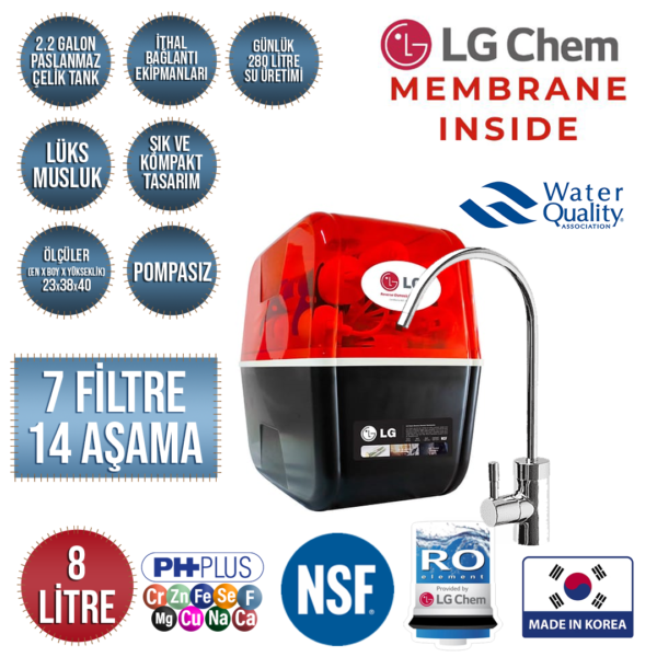 LG CHEM LG Membranlı Premium 8 Litre 7 Filtre 14 Aşamalı Çelik Tanklı Su Arıtma Cihazı